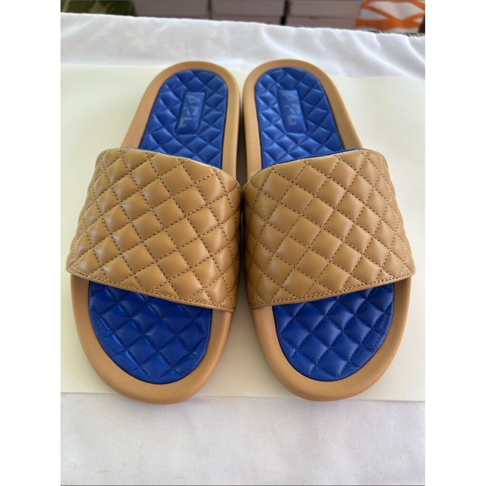APL Men’s Lusso Nappa Leather Slides Tan Cobalt NEW in Box Size 9